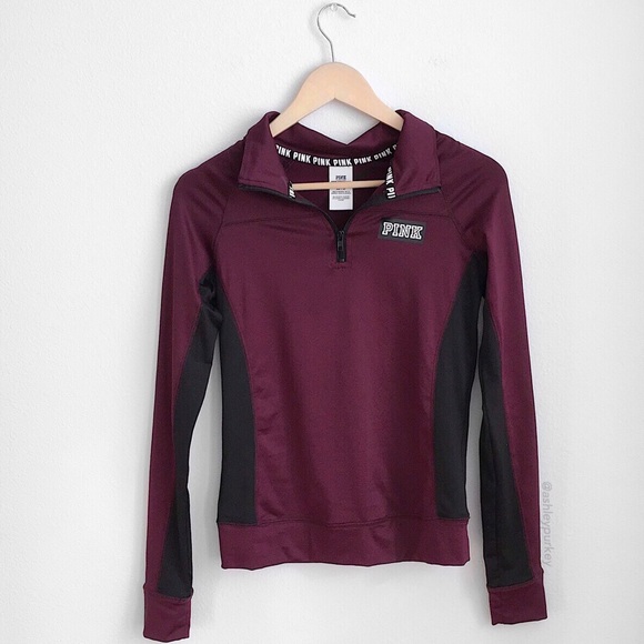 PINK Victoria's Secret Tops - ❤️SALE❤️ Maroon black activewear zip long sleeve